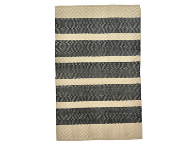 Hand Woven Rugs - Black & Natural big stripes - Ansari