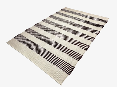 Hand Woven Rugs - Black, white & brown Laining - Ansari