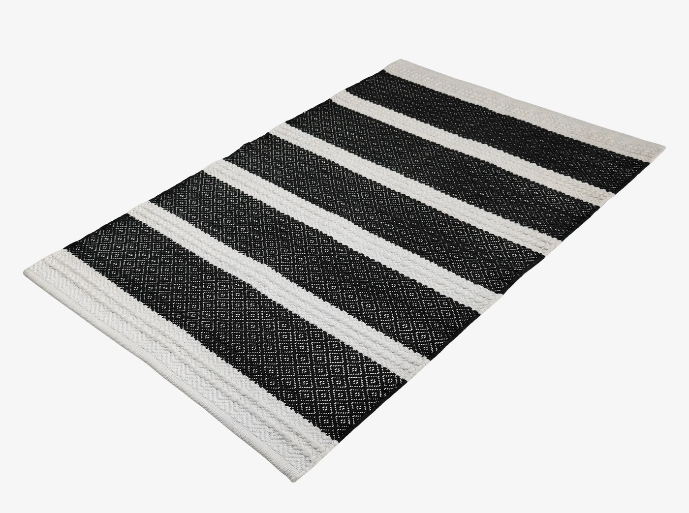 Hand Woven Rugs - Black & Natural big stripes - Ansari