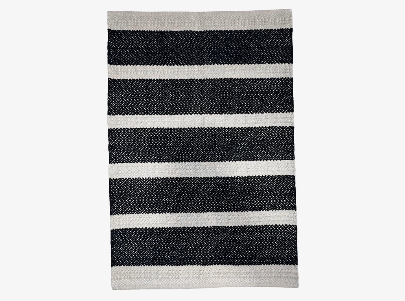 Hand Woven Rugs - Black & Natural big stripes - Ansari
