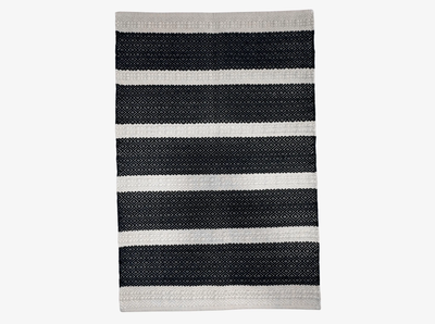Hand Woven Rugs - Black & Natural big stripes - Ansari