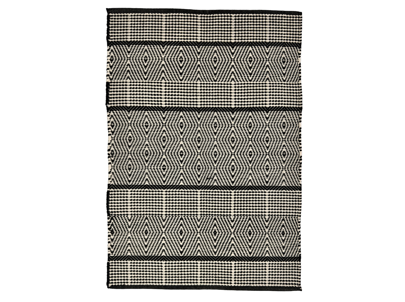 Hand Woven Rugs - Black & Natural diamond with stripe - Ansari