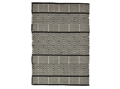 Hand Woven Rugs - Black & Natural diamond with stripe - Ansari