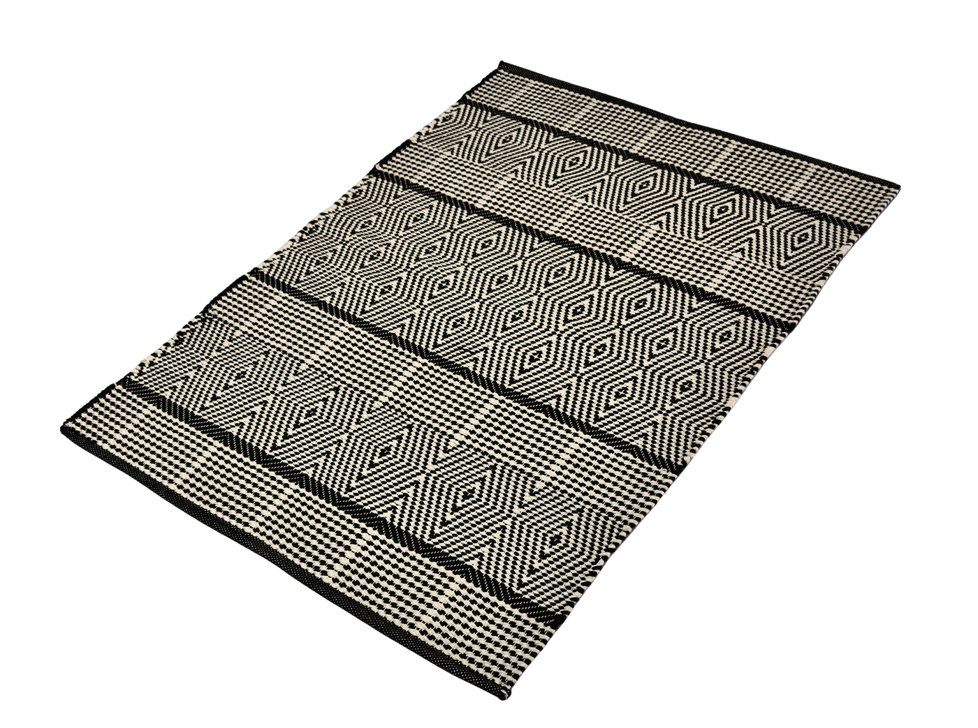 Hand Woven Black and Natural Rugs - Diamond Pattern with Stripes for Stylish Home Decor