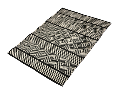 Hand Woven Black and Natural Rugs - Diamond Pattern with Stripes for Stylish Home Decor