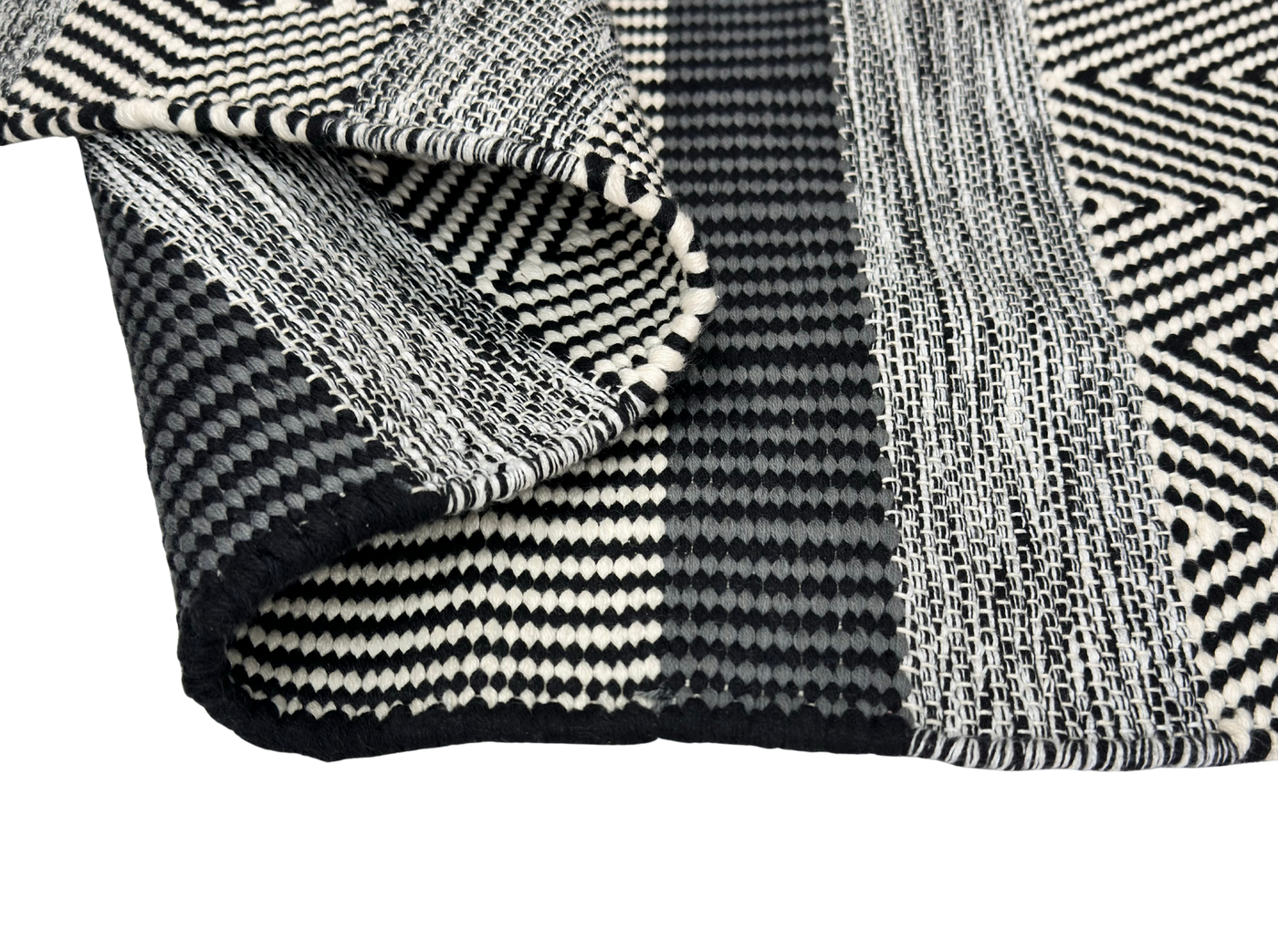 Hand Woven Black and Natural Rugs - Diamond Pattern with Stripes for Stylish Home Decor