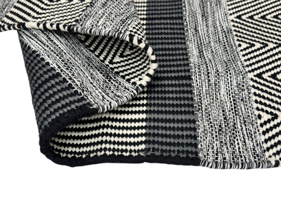 Hand Woven Black and Natural Rugs - Diamond Pattern with Stripes for Stylish Home Decor