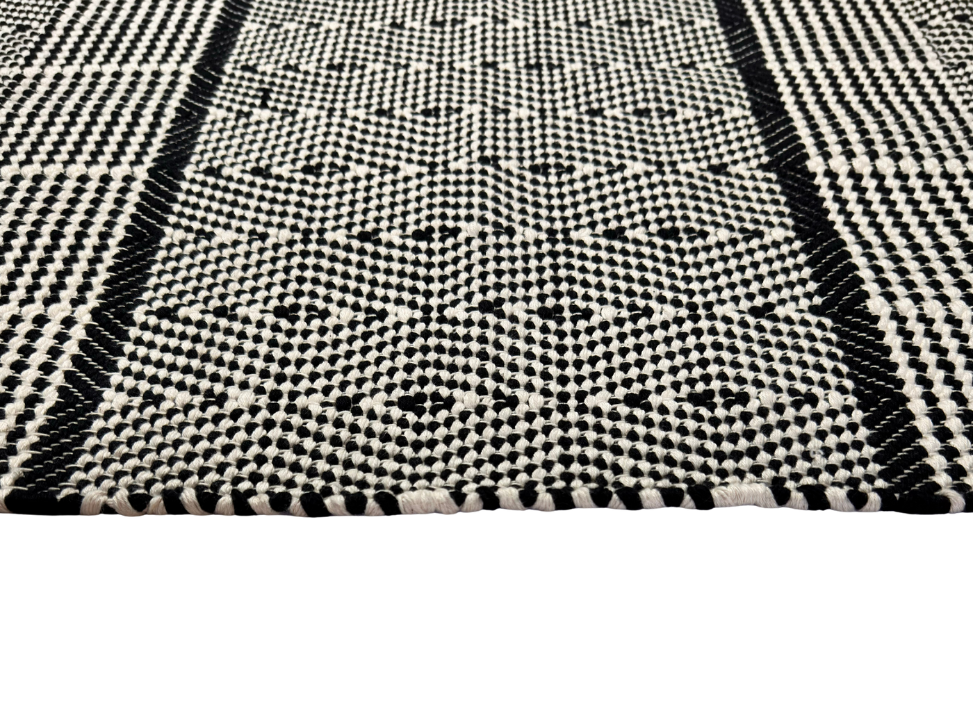 Hand Woven Black and Natural Rugs - Diamond Pattern with Stripes for Stylish Home Decor