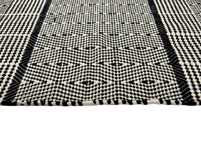 Hand Woven Black and Natural Rugs - Diamond Pattern with Stripes for Stylish Home Decor