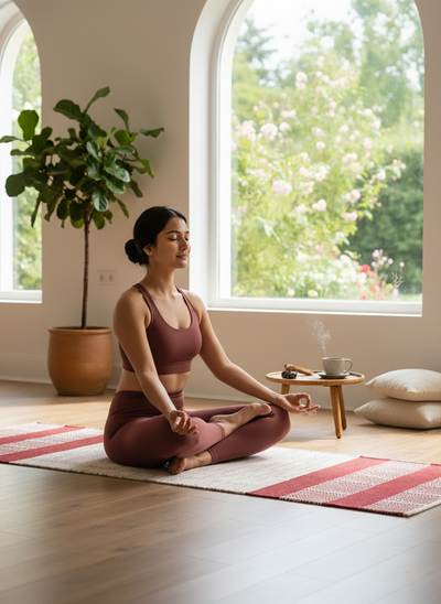 Maroon Stripe Yoga Mat