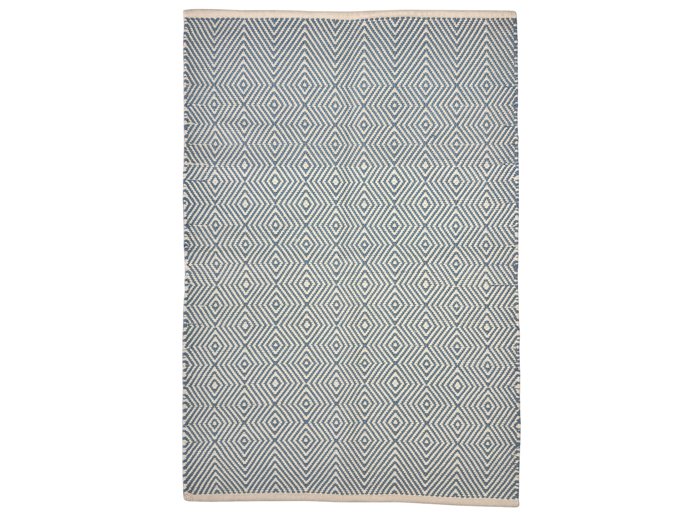 Hand Woven Rugs - Light Blue & Natural  Diamond Pattern. - Ansari