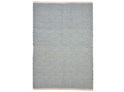 Hand Woven Rugs - Light Blue & Natural  Diamond Pattern. - Ansari