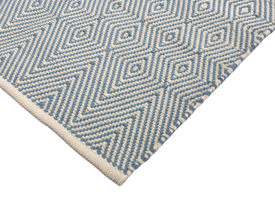 Hand Woven Rugs - Light Blue & Natural  Diamond Pattern. - Ansari