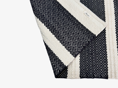Hand Woven Rugs - Black & Natural big stripes - Ansari