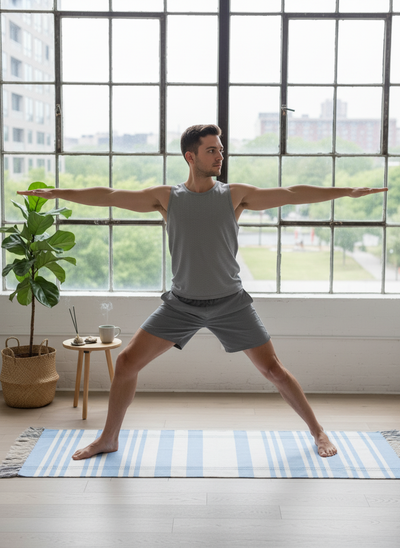 Blue Stripe Fringe Yoga Mat