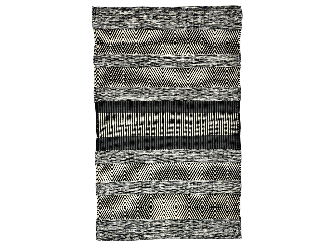 Hand Woven Rugs - Black & white, diamond & Stripes - Ansari