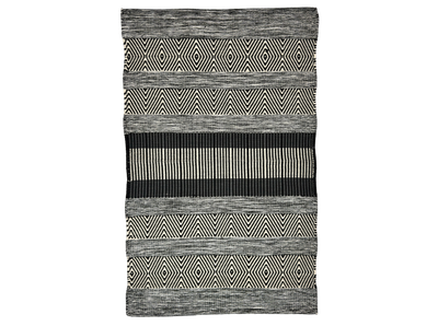 Hand Woven Rugs - Black & white, diamond & Stripes - Ansari