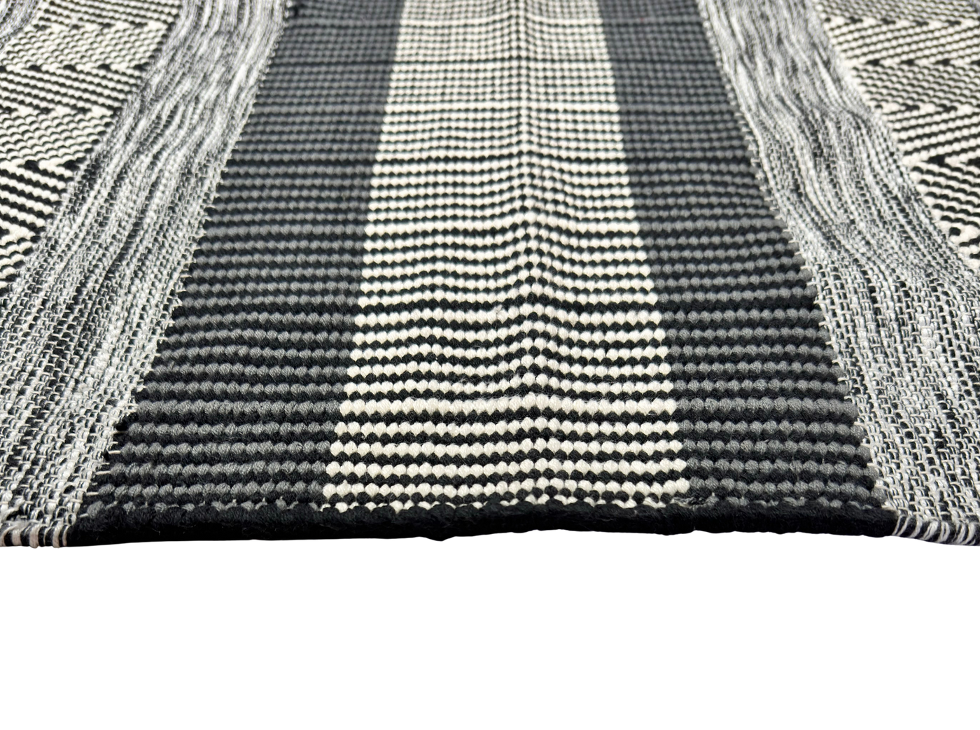 Hand Woven Black and White Rugs - Stylish Diamond & Stripes Design