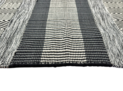 Hand Woven Black and White Rugs - Stylish Diamond & Stripes Design