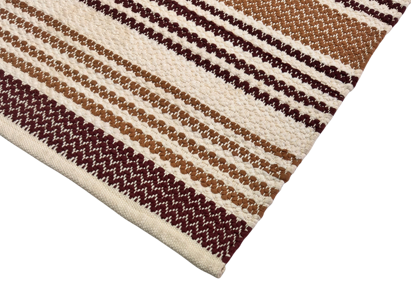 Hand Woven Rugs - Brown & Natural Stripes - Ansari