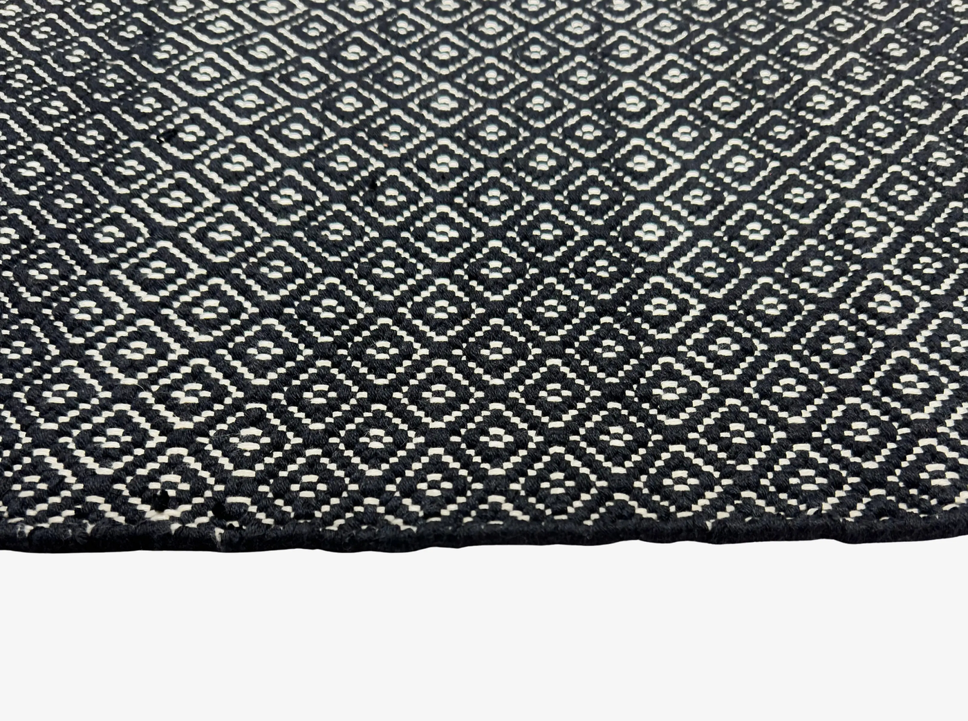 Hand Woven Rugs - Black & Natural  Diamond Pattern - Ansari