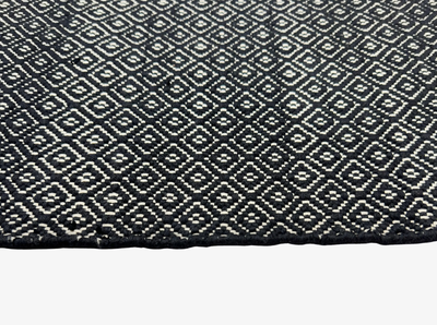 Hand Woven Rugs - Black & Natural  Diamond Pattern - Ansari