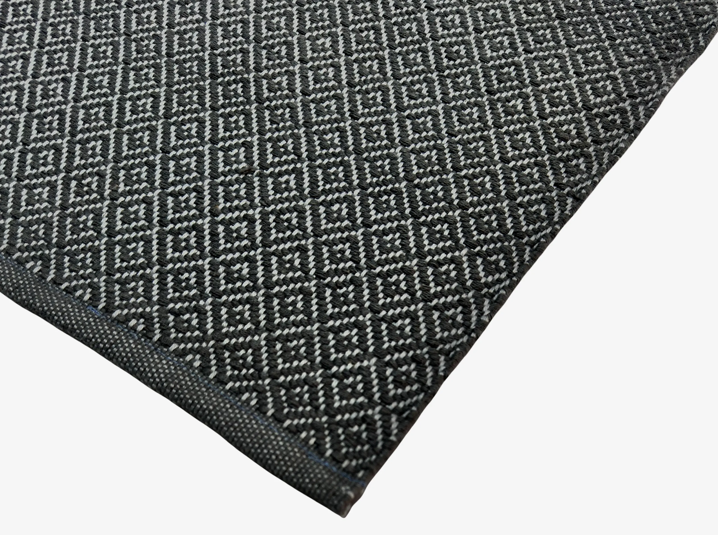 Hand Woven Rugs - Black & Natural  Diamond Pattern - Ansari