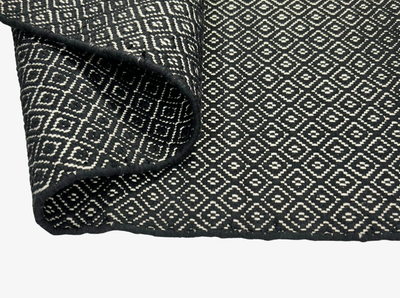 Hand Woven Rugs - Black & Natural  Diamond Pattern - Ansari