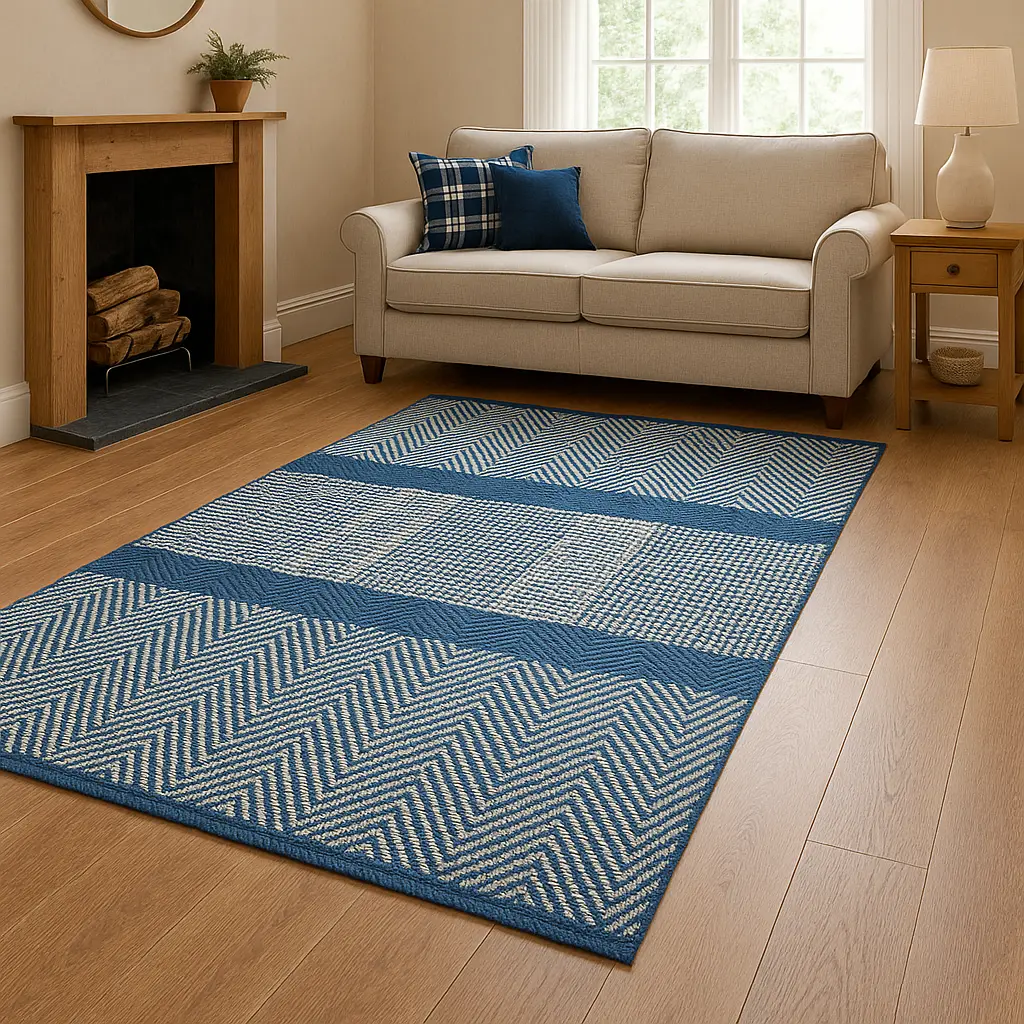 Hand Woven Rugs - Blue & Natural - Ansari
