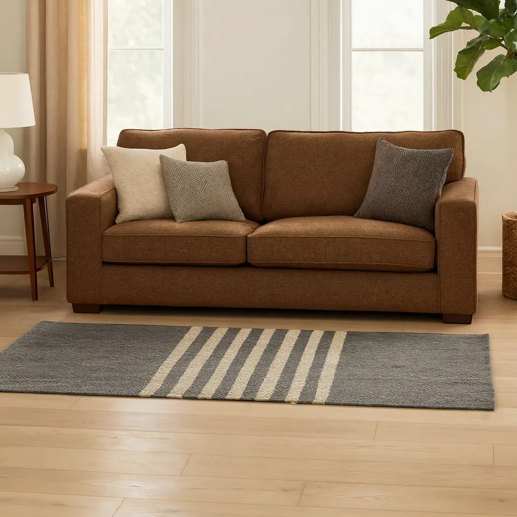 Hand Woven Rugs - Gray and Natural Strip - Ansari