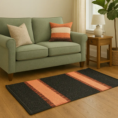 Hand Woven Rugs - Orange & Black rug - Ansari