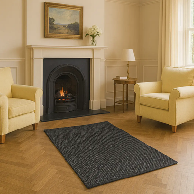 Hand Woven Rugs - Black & Natural  Diamond Pattern - Ansari