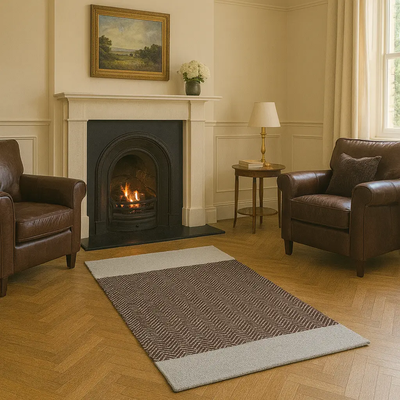 Hand Woven Rugs - Gray & Brown Diamond Pattern - Ansari