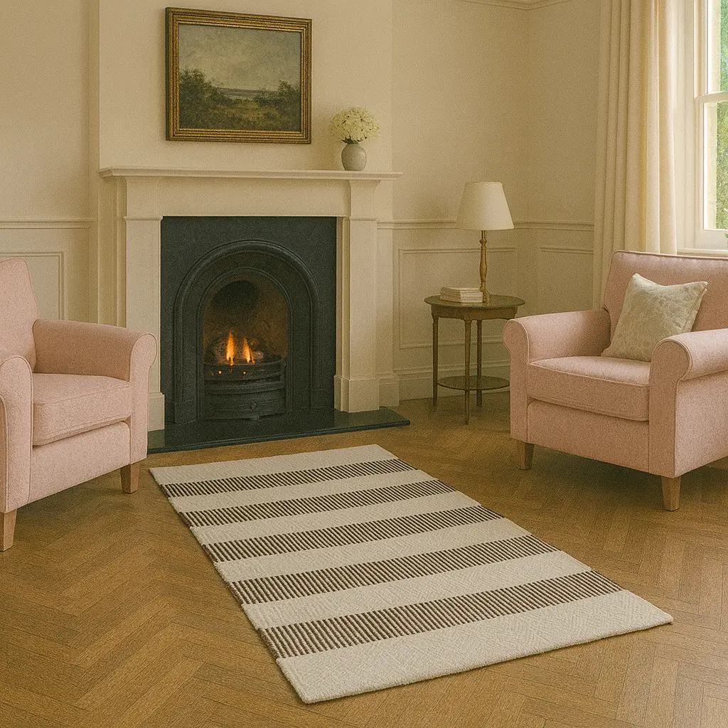 Hand Woven Rugs - Black, white & brown Laining - Ansari