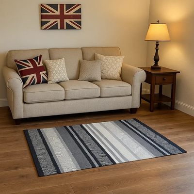 Hand Woven Rugs - Black, white & gray - Ansari