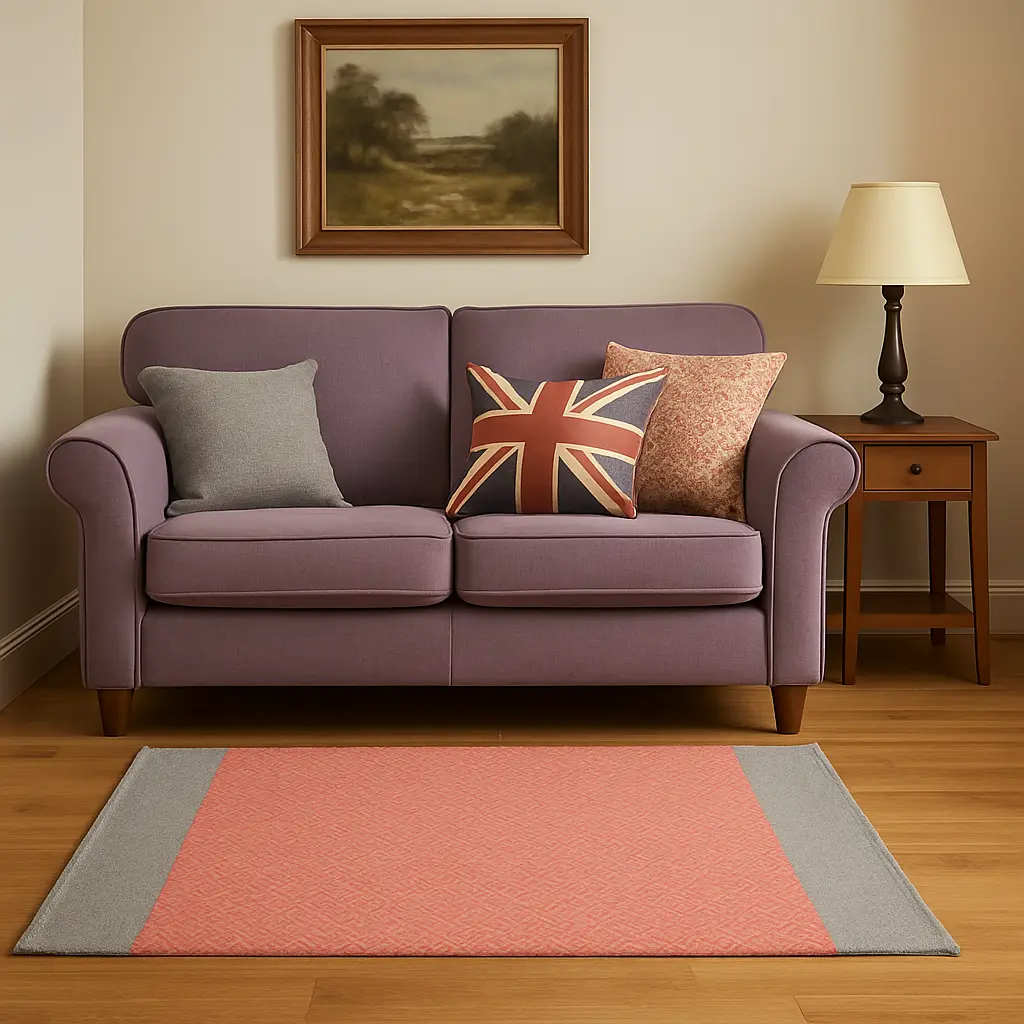 Hand Woven Rugs - Gray & Pink Diamond Pattern - Ansari