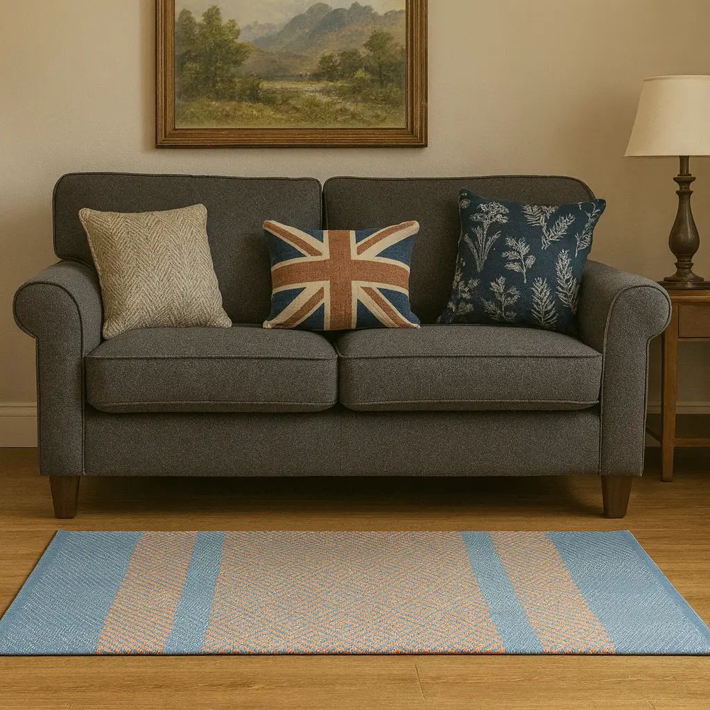 Hand Woven Rugs - Pink & light Navy blue - Ansari