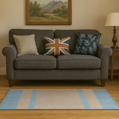 Hand Woven Rugs - Pink & light Navy blue - Ansari