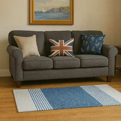 Hand Woven Rugs - Natural &  Blue pattren - Ansari