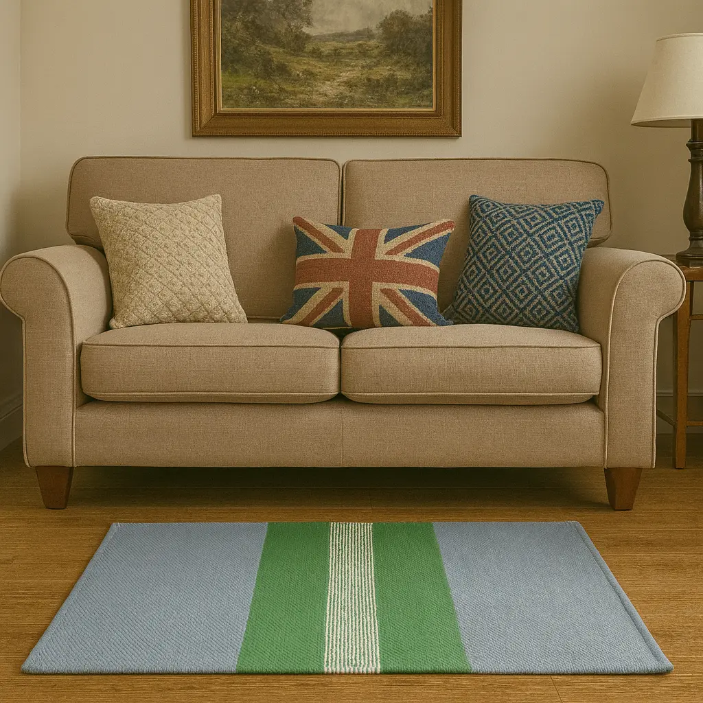 Hand Woven Rugs - Green & light Navy blue - Ansari