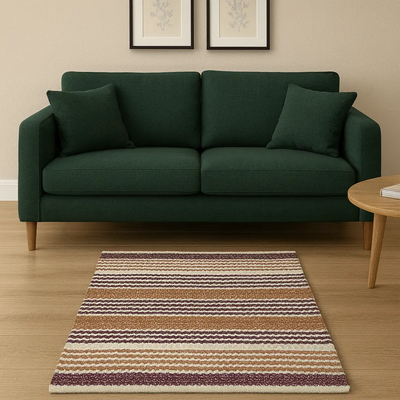 Hand Woven Rugs - Brown & Natural Stripes - Ansari