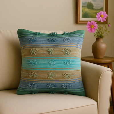 Hand Crafted Cushion Cover - Gray, green & Yellow - Ansari