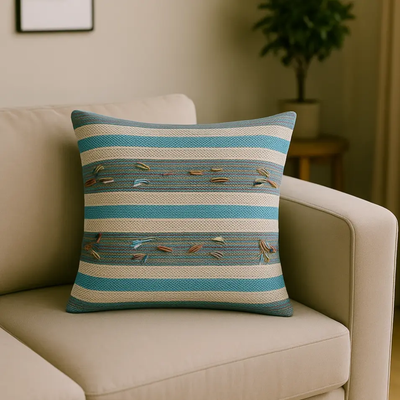 Hand Woven Cushion Cover in Natural & Gray, Navy - Eco-Friendly Home Decor