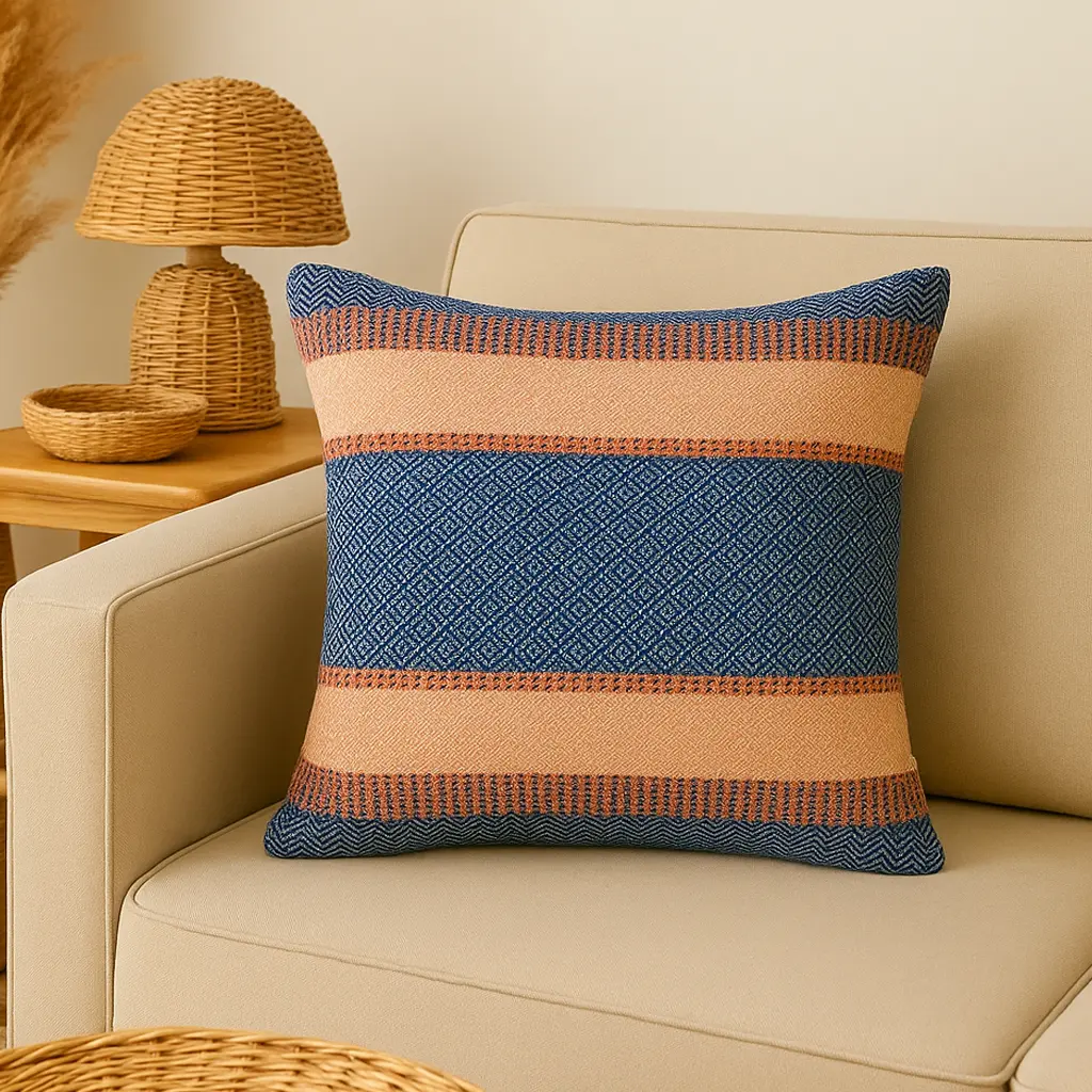Boho Hand Woven Cushion Cover - Brown, Blue & Orange - Ansari