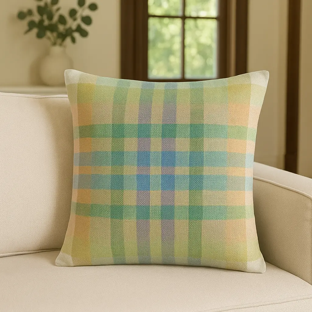 Hand Crafted Cushion Cover - Green, Natural & Yellow - Ansari