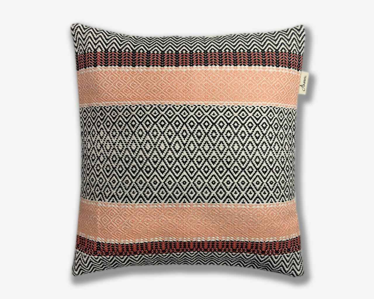 Boho Cushion Cover - Hand Woven in Brown, Black & Orange