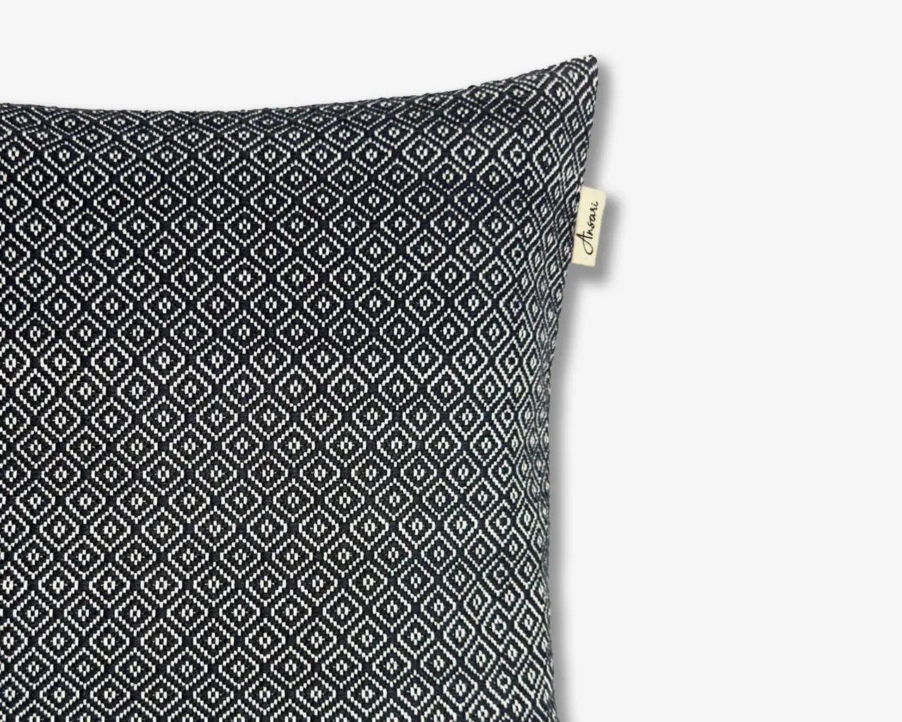 Boho Hand Woven Cushion Cover in White & Black
