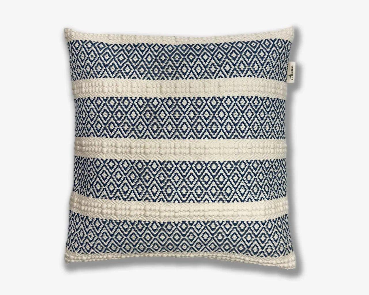 Handcrafted Blue Cushion Cover - Artisan Blue & Natural Design