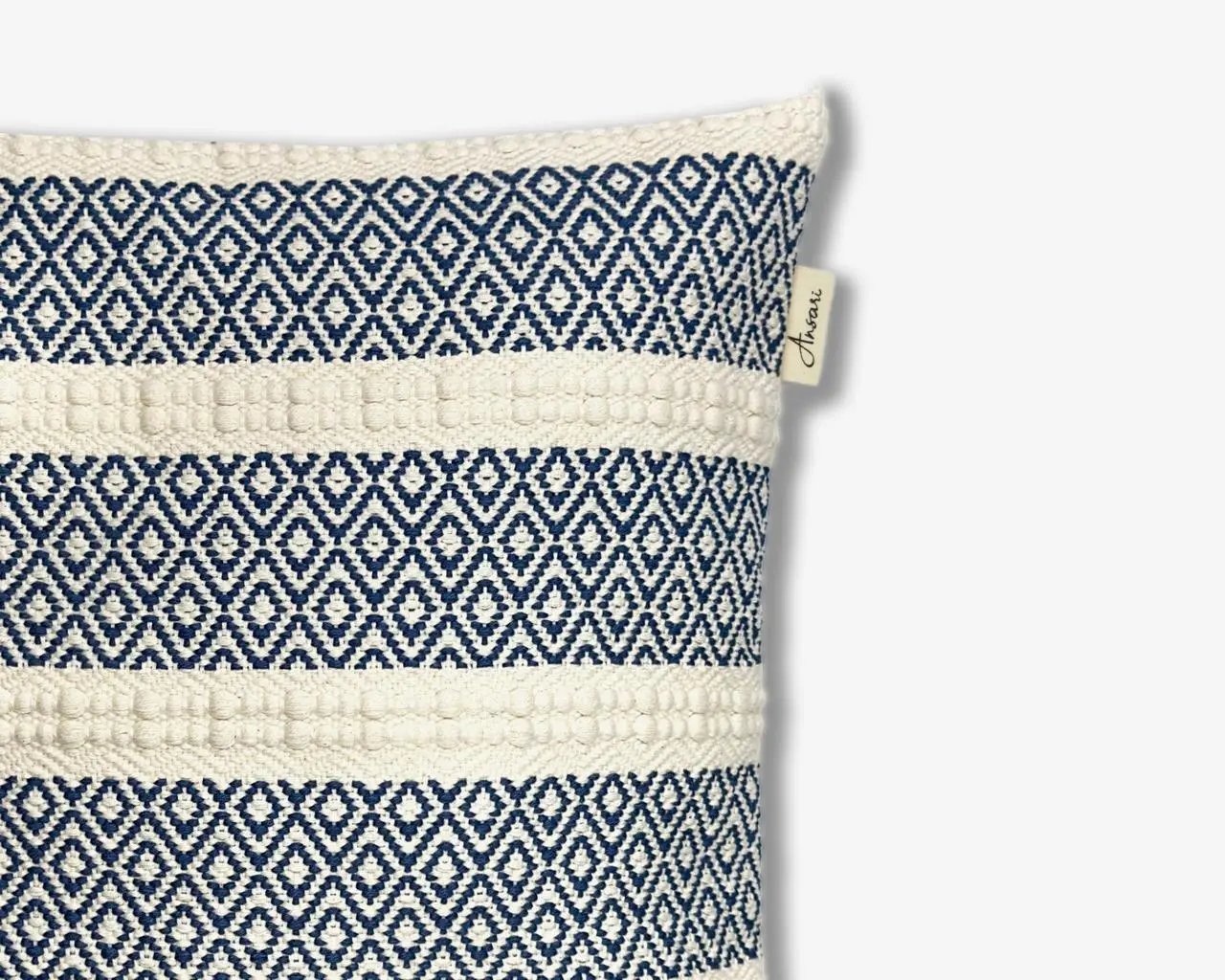 Handcrafted Blue Cushion Cover - Artisan Blue & Natural Design