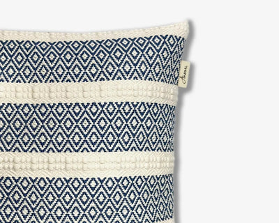 Handcrafted Blue Cushion Cover - Artisan Blue & Natural Design